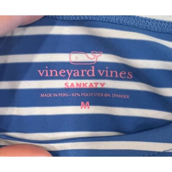 Vineyard Vines Blue & White Striped Sankaty Boat Neck Tee Medium Lightweight Top - Picture 5 of 6